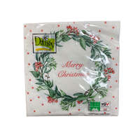 Daisy Daisy karácsonyi szalvéta 3 rétegű, 33X33cm, 1/4 hajtás, 20db/csg (24csg/karton) Fehér, zöld koszorúval