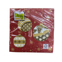 Daisy Daisy karácsonyi szalvéta 3 rétegű, 33X33cm, 1/4 hajtás, 20db/csg (24csg/karton) Piros, arany karácsonyi díszekkel