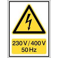 Brady Brady Veszélyt jelző tábla - "Vigyázat, elektromos feszültség: 230 V/400 V/50 HZ" - polipropilén