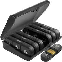 Ruhhy Hordozható fekete gyógyszeres doboz, heti gyógyszerszervező, 7 db kazetta