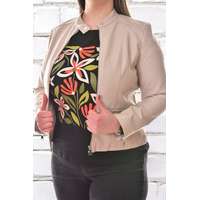 MB Collection MB Collection női átmeneti kabát/dzseki - Bézs színű műbőr dzseki, kíváló minőségű anyagból, cipzáras záródás, elegáns karcsúsított fazon, nagy méret M25-1-WPY-5459-2/T012