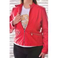 MB Collection MB Collection női átmeneti kabát/dzseki - Piros színű műbőr dzseki, kiváló minőségű anyagból, elegáns, karcsúsított fazon, nagy méretezés M25-1-WPY-5459-3/T009