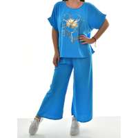 MB Collection MB Collection női együttes - Rövid ujjú, laza szabású, felső rész elején nyomott arany színű virágmintával, alsó része laza, lefelé bővülő szárral M25-1-20250403-19/T059