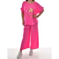 MB Collection MB Collection női együttes - Rövid ujjú, laza szabású, felső rész elején nyomott arany színű virágmintával, alsó része laza, lefelé bővülő szárral M25-1-20250403-19/T097