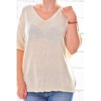 MB Collection MB Collection női felső - Divatos rövidujjú kötött, V-nyakú, bő fazonú, M25-1-ZX250226-10/T038