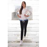 MB Collection MB Collection női felső - Fehér színű, laza, hosszított fazonú, elején szív alakú minta gyöngyökkel és flitterrel díszítve M25-1250217-3/T013