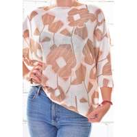 MB Collection MB Collection női felső - Rövid laza fazonú, vény kötött anyagból, denevérujjú, nagy bézs virágmintákkal M25-1-ZX250226-17/T013-T012