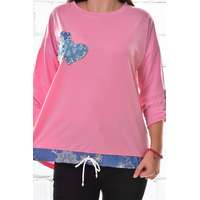 MB Collection MB Collection női felső - Rózsaszín, laza, hosszított fazonú, elején szív alakú minta gyöngyökkel és flitterrel díszítve M25-1250217-3/T011