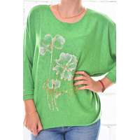 MB Collection MB Collection női felső - Vékony kötésű, laza, bő fazonú, elején arany színű nyomott virág mintával M25-1-ZX250226-7/T002