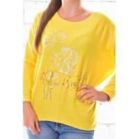 MB Collection MB Collection női felső - Vékony kötésű, laza, bő fazonú, elején arany színű nyomott virág mintával M25-1-ZX250226-7/T008