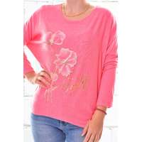 MB Collection MB Collection női felső - Vékony kötésű, laza, bő fazonú, elején arany színű nyomott virág mintával M25-1-ZX250226-7/T018