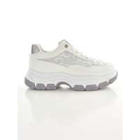 MB Collection MB Collection női utcai cipő - Fűzős, csillámos gyöngyvászon felsőrésszel, sarok részen ezüstszínű betéttel M25-1-6217-2-WHITE/T013