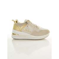 MB Collection MB Collection női utcai cipő - Fűzős, kényelmes, magasított sarokrésszel, csillámos gyöngyvászon felsőrésszel, arany színű betéttel és zipzárral M25-1-6111-2-BE/T012