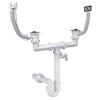 Styron Styron 639-1 kétmedencés csőszifon 40 mm-es elfolyással, 2 darab leeresztőszeleppel, 2 darab szögletes túlfolyóval, mosogatógép csatlakozóval