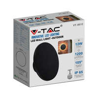 V-TAC V-TAC fekete házas indirekt fényű fali LED lámpa - 12W, IP65, meleg fehér - 6787