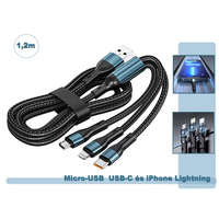 Univerzális Micro-USB USB-C és iPhone Lightning telefon töltőkábel M12019