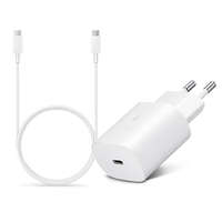 Samsung Samsung gyári hálózati töltő adapter Type-C bemenettel + 1 m-es Type-C - Type-C kábel - 25W - EP-TA800EWE + EP-DA705BWE - fehér (ECO csomagolás)