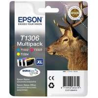 EPSON T1306 XL Eredeti fekete/cián/bíbor/sárga Szarvas DURABrite Ultra extra nagy kapacitású multipakk tintapatronok (1x25,4 ml/3x10,1 ml) (C13T13064012)