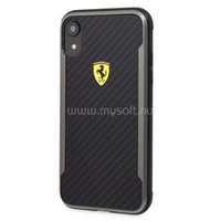 FERRARI SF Racing Shield Iphone XR nyomott karbon hatású fekete tok (FESPCHCI61CBBK)