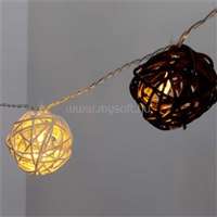 IRIS Gömb alakú fonott/rattan/4m/fehér + barna/20db LED-es/3xAA elemes fénydekoráció (IRIS_101-05)