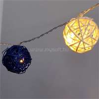 IRIS Gömb alakú fonott/rattan/4m/fehér + kék/20db LED-es/3xAA elemes fénydekoráció (IRIS_101-04)