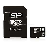 SILICON POWER MicroSDHC memóriakártya 16GB. Class10 + adapter (SP016GBSTH010V10SP)
