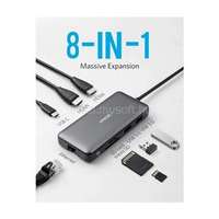 ANKER A83800A USB HUB, PowerExpend 8-in-1, USB-C Media Hub, 2xHDMI, 2xUSB3.0, Ethernet, SD/microSD kártyaolvasóval (A83800A)