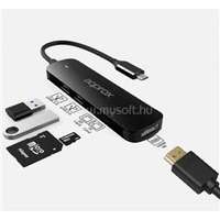 APPROX USB HUB - Type-C 5in1 HUB (2db USB3.0, 1db MicroSD 1db SD kártya, 1db HDMI 4K30Hz) Fekete (APPC45)