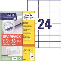 AVERY 6605 70x37 mm univerzális 50+15 lap 1560 db-os etikett (AVERY_6605)