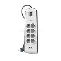 BELKIN BELKIN SURGE PLUS hálózati elosztó 8 AC+2 USB aljzat 2.4A, túlfeszültségvédő + 200cm tápkábel, FEHÉR (BSV804CA2M)