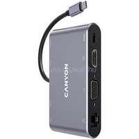 CANYON HUB 8-in-1, USB-C, 3xUSB3.0, 1xUSB-C, HDMI, VGA, Ethernet, Audio, szürke - CNS-TDS14 (CNS-TDS14)