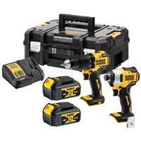 DEWALT 18 V XR akkumulátoros, kefe nélküli, 2 db-os ütvefúró + ütvecsavarozó készlet, 2 × 4 Ah TSTAK (DCK2062M2T-QW)