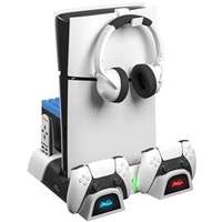 FROGGIEX FX-P5-C4-W PS5/PS5 Slim Kiegészítő Ventilátoros állvány + Headset tartó (fehér) (FX-P5-C4-W)