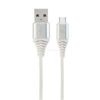 GEMBIRD CC-USB2B-AMCM-2M-BW2 Premium cotton braided Type-C USB charging and data cable 2m silver/white (CC-USB2B-AMCM-2M-BW2)