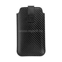 GIGAPACK Tok álló, bőr hatású, POUCH (univerzális, kihúzható, 4" méret, karbon minta) FEKETE (GP-110100)