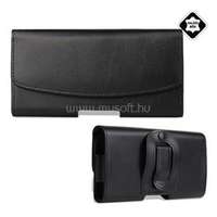 GIGAPACK Tok fekvő, valódi bőr (univerzális, övre fűzhető, övcsipesz, 4.7 - 5.1" méret) FEKETE (GP-79825)