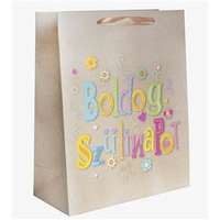 IRIS papírtasak matt, "boldog szülinapot" felirat drapp/színes 18*23 cm (IRIS_371627)