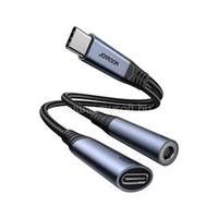 JOYROOM adapter kábel 2in1 (Type-C+3.5mm jack aljzat - Type-C, PD gyorstöltő, cipőfűző, DAC) FEKETE (JOYROOM_SY-C02)