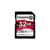 KINGSTON 32GB SD Canvas React Plus (SDHC Class 10 UHS-II U3 V90) (SDR2/32GB) memóriakártya (SDR2/32GB)