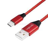 LOGILINK USB 2.0 Type-C kábel, C/M-USB-A/M, szövet, piros, 1 m (LOGILINK_CU0148)