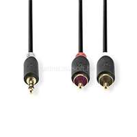 NEDIS CABW22200AT100 sztereo audió kábel 3,5mm sztereo jack - 2x RCA, Aranyozott, 10 m (CABW22200AT100)