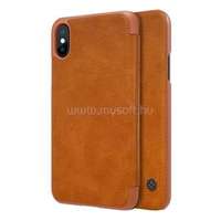 NILLKIN iPhone XS 5.8 / X 5.8 QIN tok álló, bőr hatású FLIP, kártyazseb, BARNA (GP-72026)