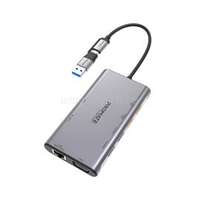PROMATE USB Hub - PRIMEHUB MST (USB-C 9in1 HUB, 2x4K HDMI, VGA, 2xUSB 3.0, 1xUSB 2.0, 2xUSB-C, RJ45, adapter, szürke) (PRIMEHUB-MST)