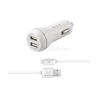 S-LINK Autós töltő - SW-C530 (2db USB, 5V/2.1A, 5W, Micro USB, 100cm adat+töltőkábel, fehér) (S-LINK_17524)