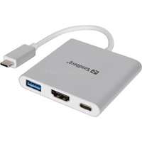 SANDBERG USB-C Mini Dock HDMI+USB (ezüst; USB-C bemenet; HDMI+USB3.0+USB-C power kimenet) (SANDBERG_136-00)
