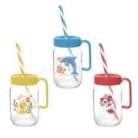 SOLMAZER IRIS mintás bögre szívószállal 370ml, delfin, cica vagy elefánt minta 111761-302 (111761-302)