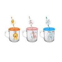 SOLMAZER IRIS mintás üveg bögre szívószállal 246ml, oroszlán, dinoszaurusz vagy polip mintával 131567-000 (131567-000)