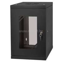 STALFLEX RC10-9U-300GB 10" 9U 300 mm mély lapra szerelt fekete üveg ajtós fali rack szekrény (RC10-9U-300GB)