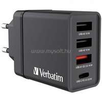 VERBATIM 49700 CHR-30EU1 USB 30W 1xUSB-C PD 20W/1xUSB-A QC 3.0/2xUSB-A 10W hálózati töltő (fekete) (VERBATIM_49700)