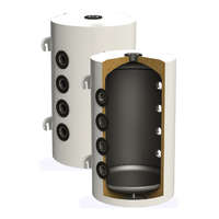 SUNSYSTEM Fűtési - hűtési puffer tártály 100 literes hőszivattúhoz - hőcserélő nélküli hőszigetelt 100 literes tartály hideg és melegvíz tárolás céljára. Sunsystem PSM 100